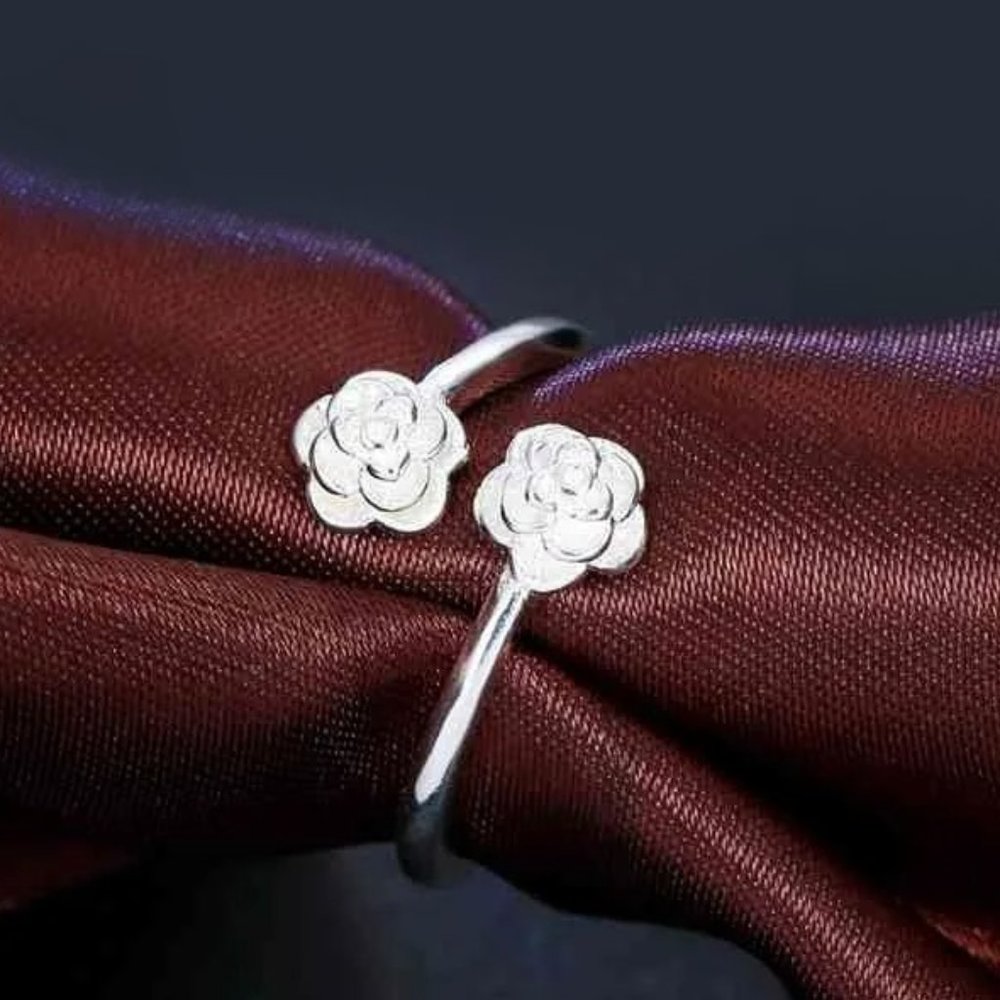 💎 Cute Flower Adjustable Ring 925 Sterling Silver Hugging Adjustable
